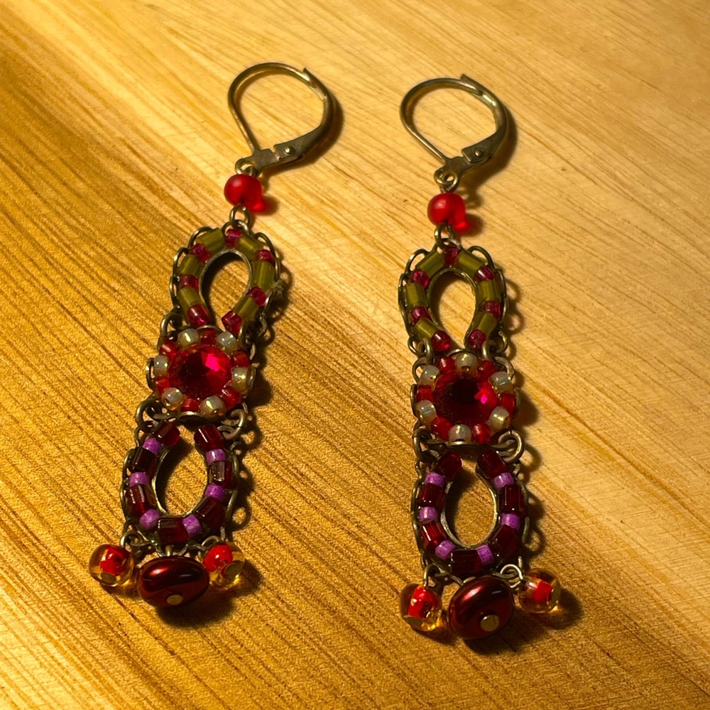 Ayala Bar earrings dangle drop boho artisan crystals RETIRED vintage Signed